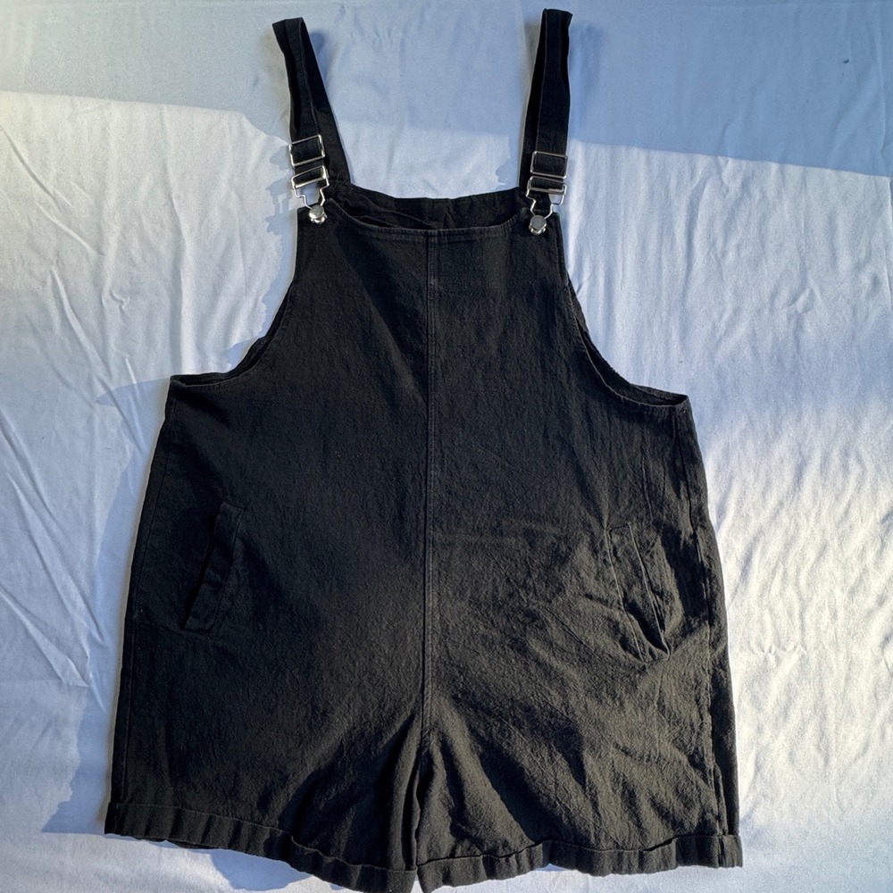 Women's Unbranded Black Cotton Linen Shortall Overalls Size Large WE-0223